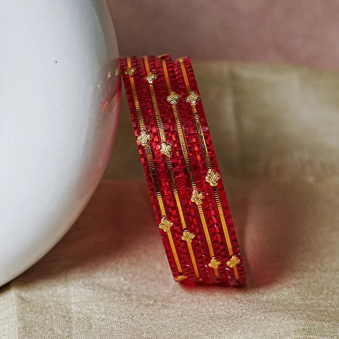 Premium Lightweight Acrylic Kada Bangles for Women (Pack of 4) - The Golden Cascade